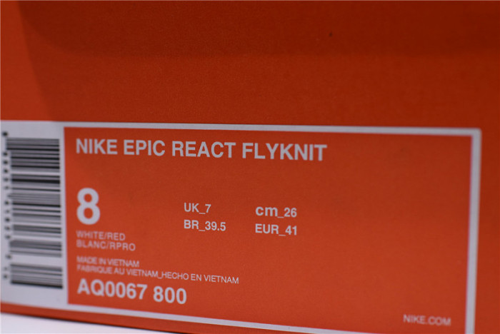 nike epic react flyknit white red aq0067 800