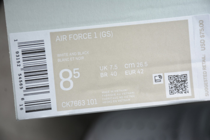 nike air force 1 low white black midsole ck7663-101