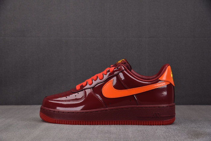 Nike Air Force 1 Low Patent Leather Dark Team Red Safety Orange IO4489-601